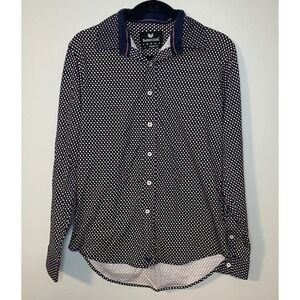 Buttercloth Button Shirt Mens S Blue Geometric Stretch Long Sleeve Button Up EUC